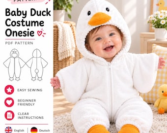 Baby Duck Costume Sewing Pattern PDF, Hooded Baby Romper, Duck Suit Pattern, Animal Costume, A4 Letter A0