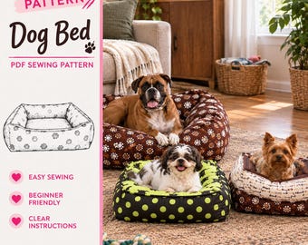Dog Bed Sewing Pattern PDF, 3 Sizes Small Medium Large, DIY Pet Bed Pattern, Digital Download