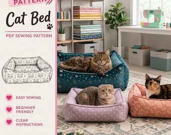 Cat Bed Sewing Pattern PDF, Cozy Cat Bed Pattern, DIY Pet Bed Pattern, Beginner Friendly Cat Sewing Tutorial, Instant Download