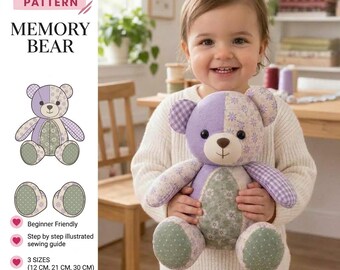 Memory Bear Sewing Pattern PDF, Teddy Bear Pattern, Keepsake Bear, Patchwork Bear, Stuffed Animal, Plushie & Heirloom Bear Sewing Pattern