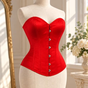 Röd överbystkorsett, älsklingbustier, viktoriansk gotisk underkläder (framknäppning)
