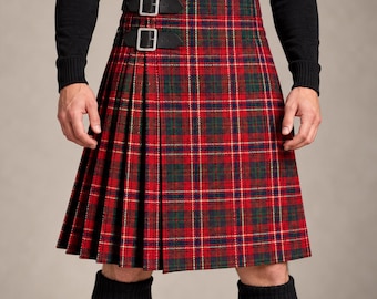 Kilt scozzese da uomo in tartan, abito tradizionale delle Highlands con pieghe sul retro, kilt da matrimonio a quadri personalizzato