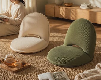 Sedia da pavimento pieghevole in tatami con schienale, trasformabile in lettino da bovindo.