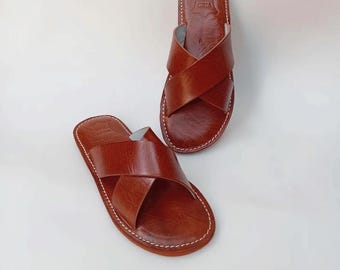 Men's Leather Sandals – Handmade Moroccan Sandals – Cross Design – Summer Shoes Marrakech