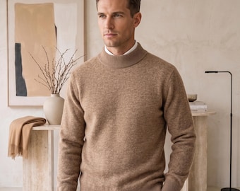 Herrenpullover mit Stehkragen aus 100 % Merinowolle | Warmer Strickpullover für Herbst und Winter