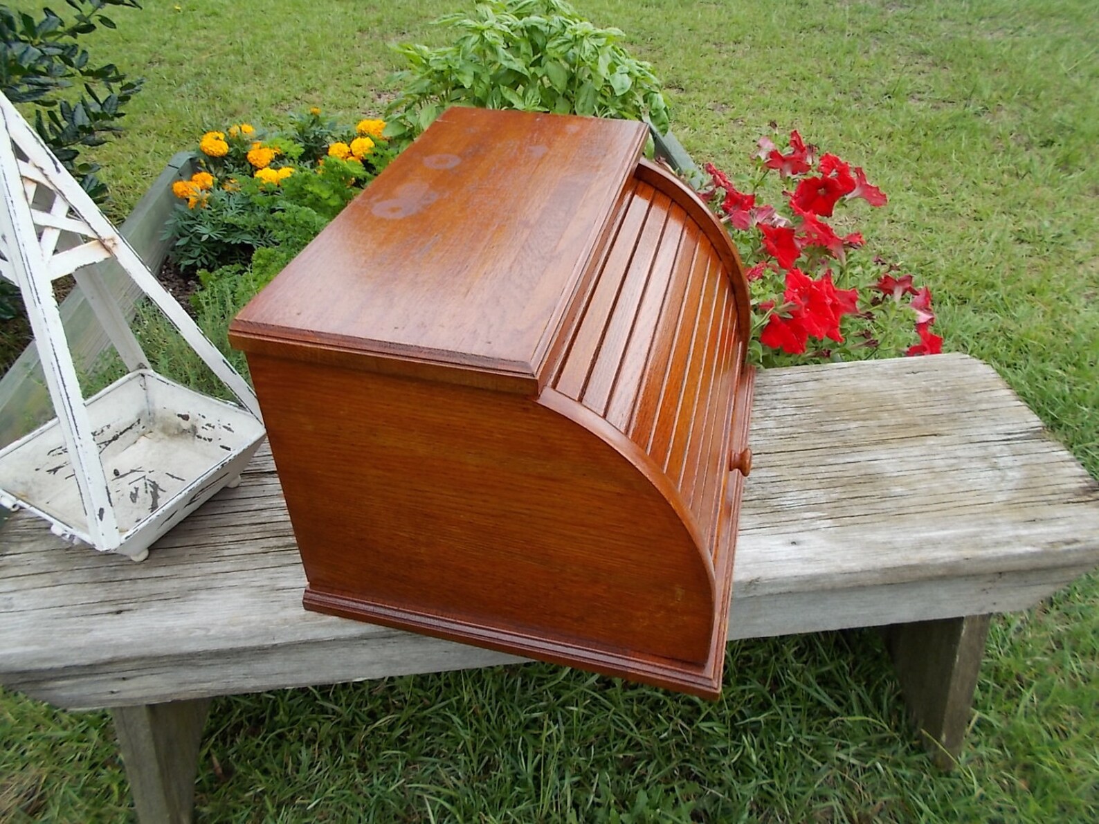 Large Wood Roll Top Bread Box Breadbox Kitchen Storage Etsy