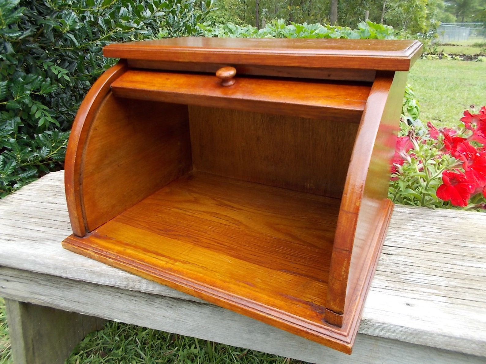 Large Wood Roll Top Bread Box Breadbox Kitchen Storage Etsy