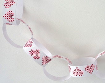 Cross Stitch paper chain garland - PDF printable party decorations