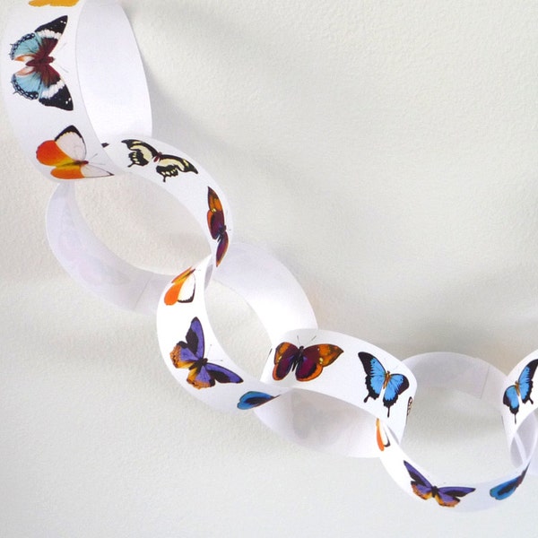 Paper chain garland butterflies design - pdf printable banner decorations