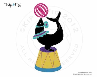 Seal applique template - pdf applique pattern - vintage inspired retro circus design