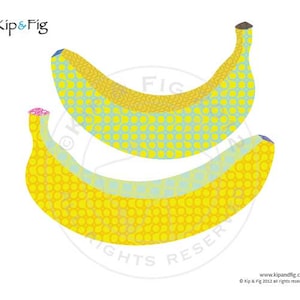 Banana applique template - pdf applique pattern - retro fruit design