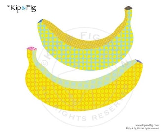 Banana applique template - pdf applique pattern - retro fruit design