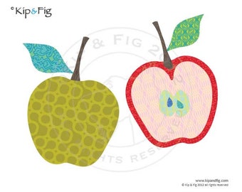 Apple applique template - pdf applique pattern - vintage inspired retro fruit design