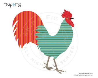 Rooster chicken applique template - PDF applique pattern