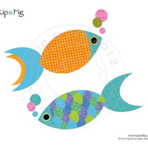 Fish applique template - pdf applique pattern - vintage inspired retro