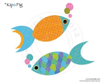 Fish applique template - pdf applique pattern - vintage inspired retro