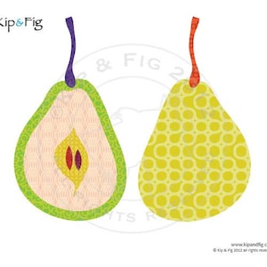 Pear applique template - pdf applique pattern - vintage inspired retro fruit design