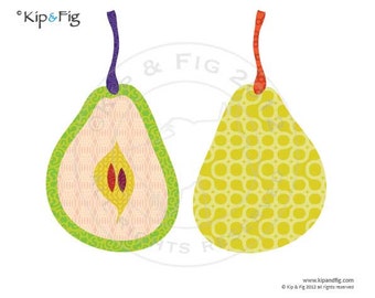 Pear applique template - pdf applique pattern - vintage inspired retro fruit design