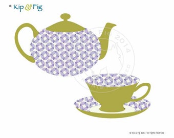 Teapot and Teacup applique template - PDF applique pattern