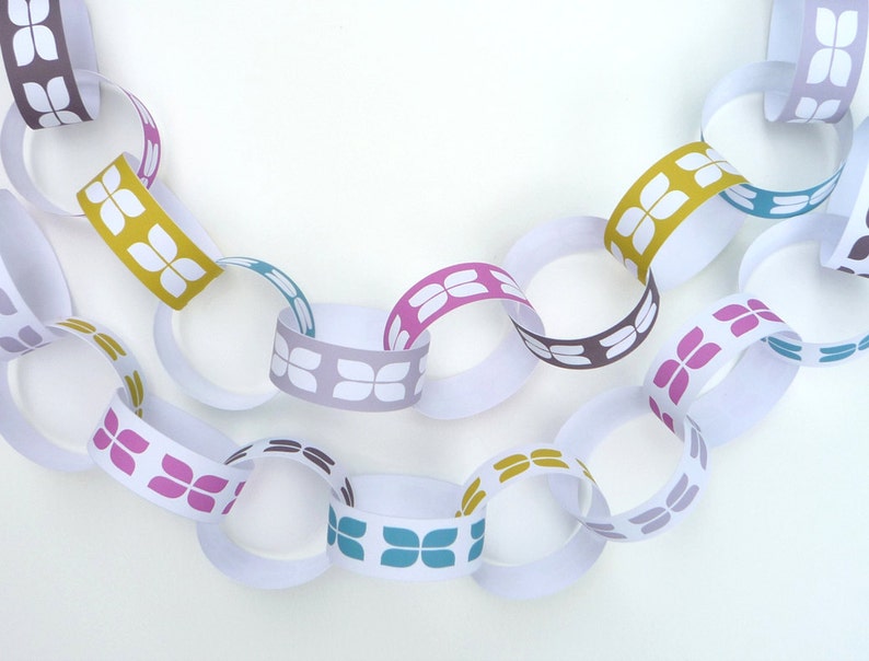 Tulip design retro paper chain garland PDF printable party decorations image 2