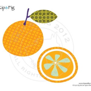 orange applique template - pdf applique pattern - retro citrus fruit design