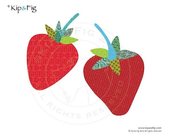 Strawberry applique template - pdf applique pattern - retro fruit design