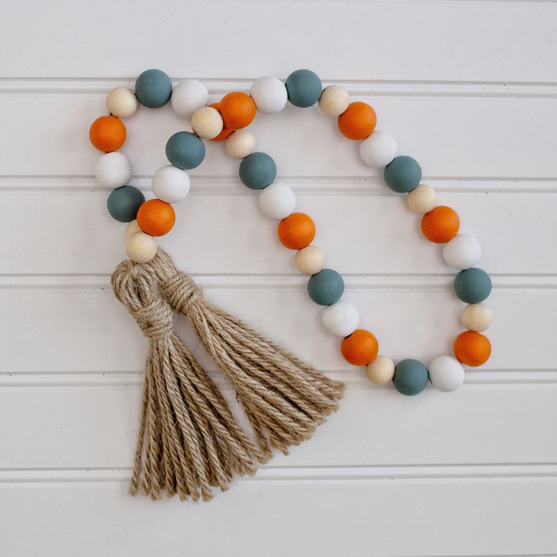 Fall wood bead garland neutral fall decor farmhouse beads | Etsy