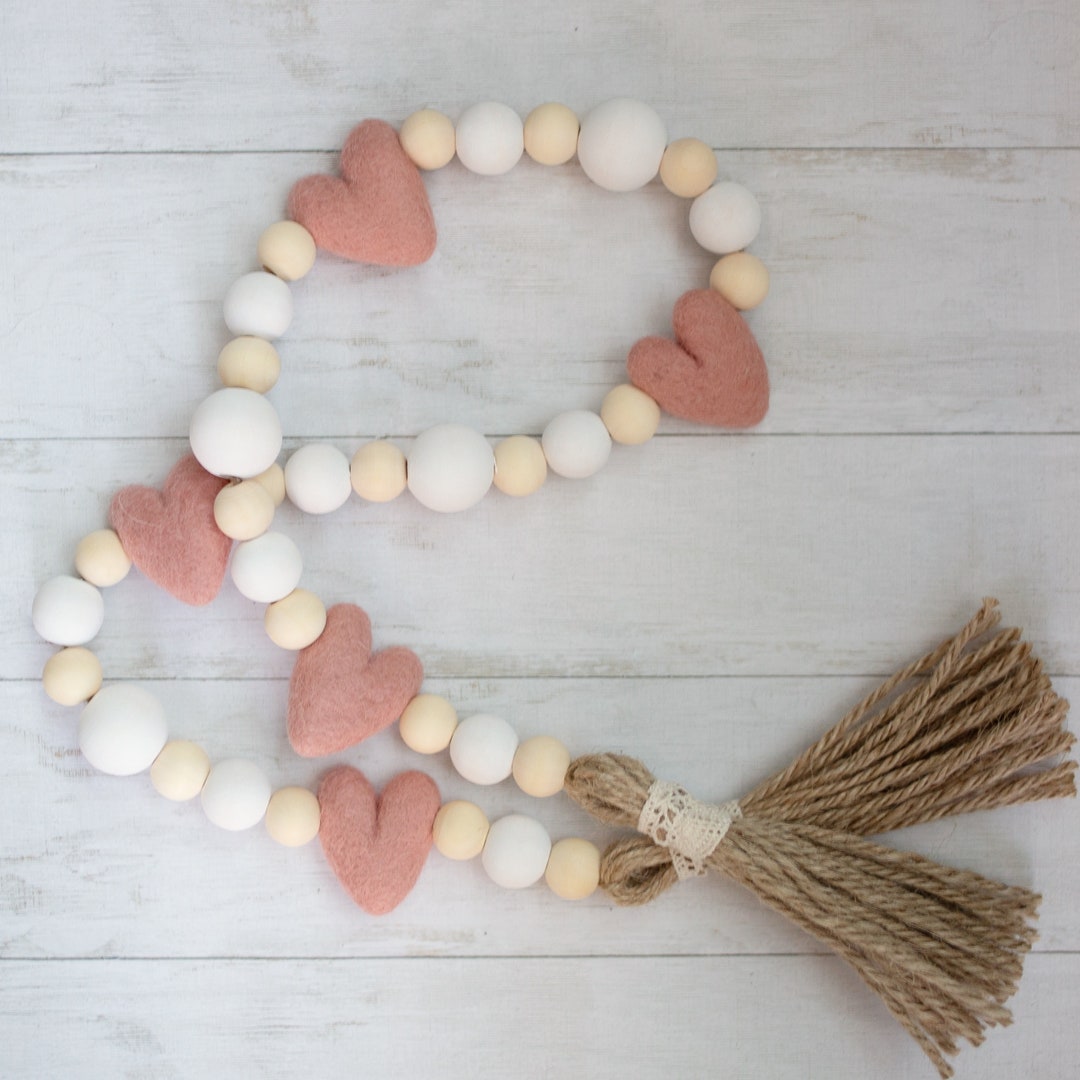 Valentine Red Wood Bead Loop With Tassel, Rustic Valentine Decor, Farmhouse  Gift Ideas