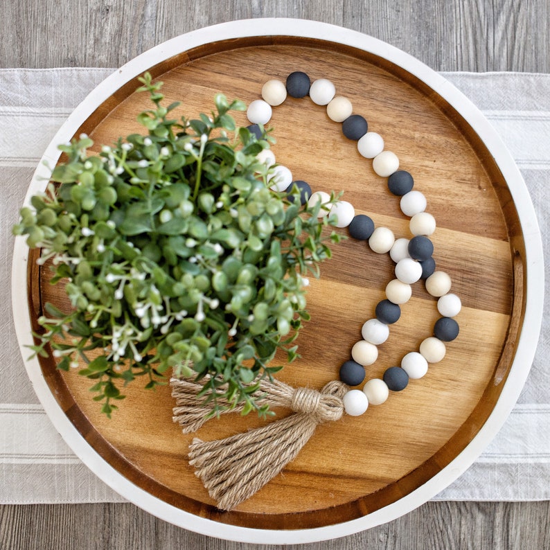 Wood Bead Garland Farmhouse Beads Tiered Tray Decor Boho Etsy
