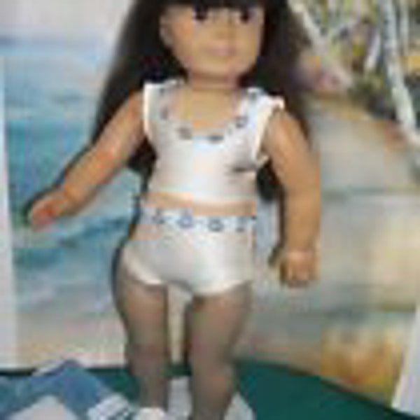 18" Doll 50s White Swimsuit with Blue Jacket  Cover-up and Accessories