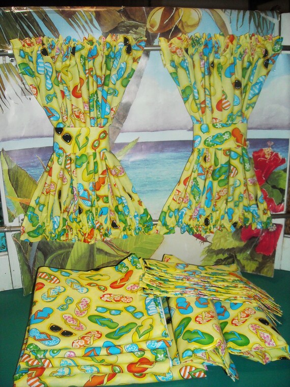 Vw Bus Yellow Flip Flop Sunglass Print Curtains Fits Bay Etsy