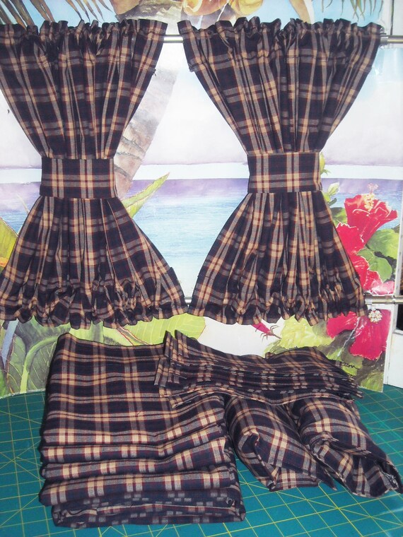 Vw Navy Blue And Red Plaid Curtains With Cabin Divider Fits Etsy