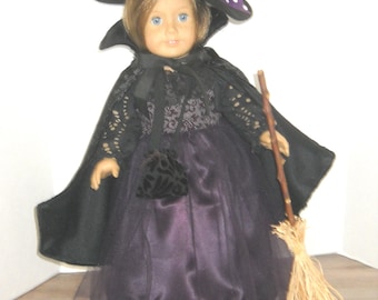18" Doll Purple Witch Dress with Cape and  Accessories