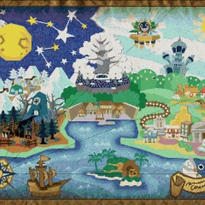 Patrón de punto de cruz Paper Mario: Mapa del mundo de la puerta de los mil años v2