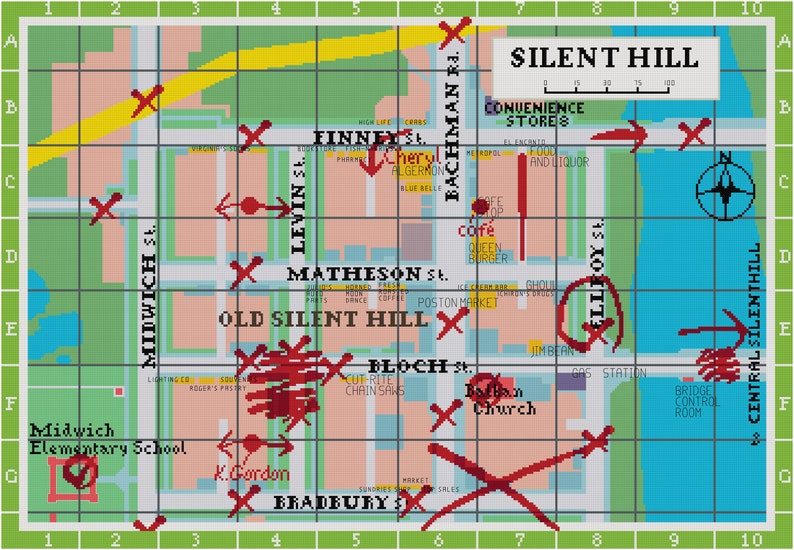 Map of Old Silent Hill Cross Stitch Pattern image 2