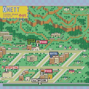 Earthbound/Moeder 2 Onett stadskaart kruissteekpatroon