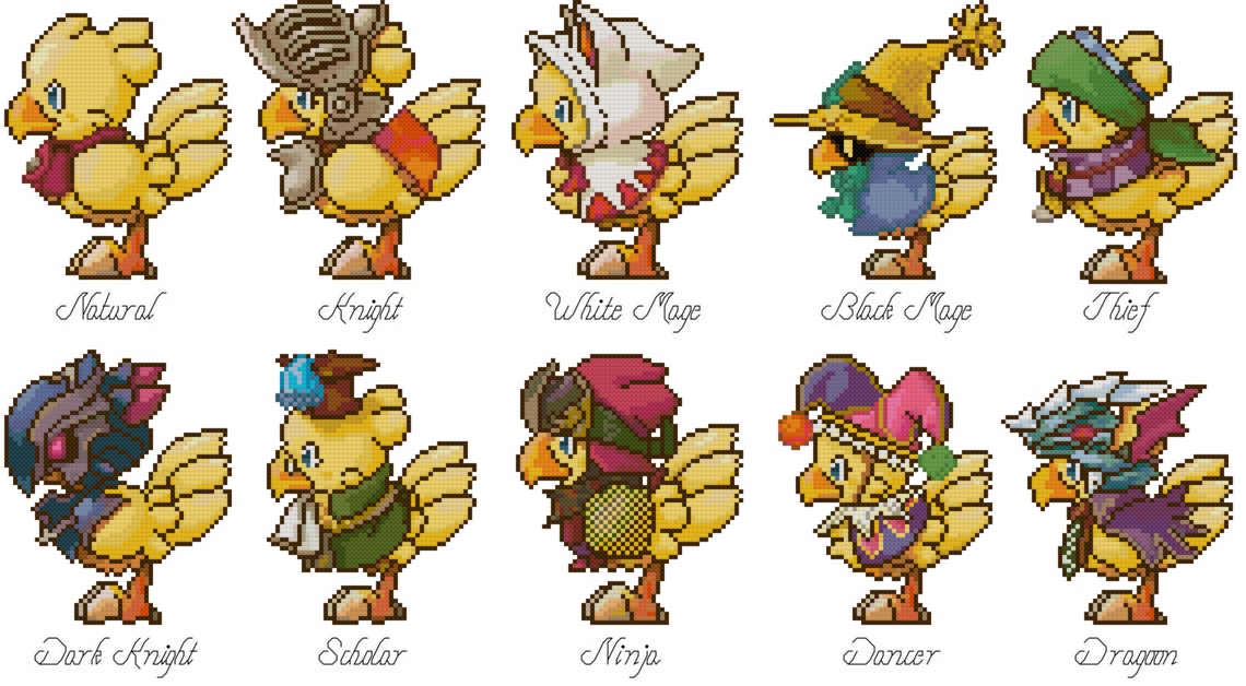 Chocobo Classes Set 1 Cross Stitch Pattern Etsy