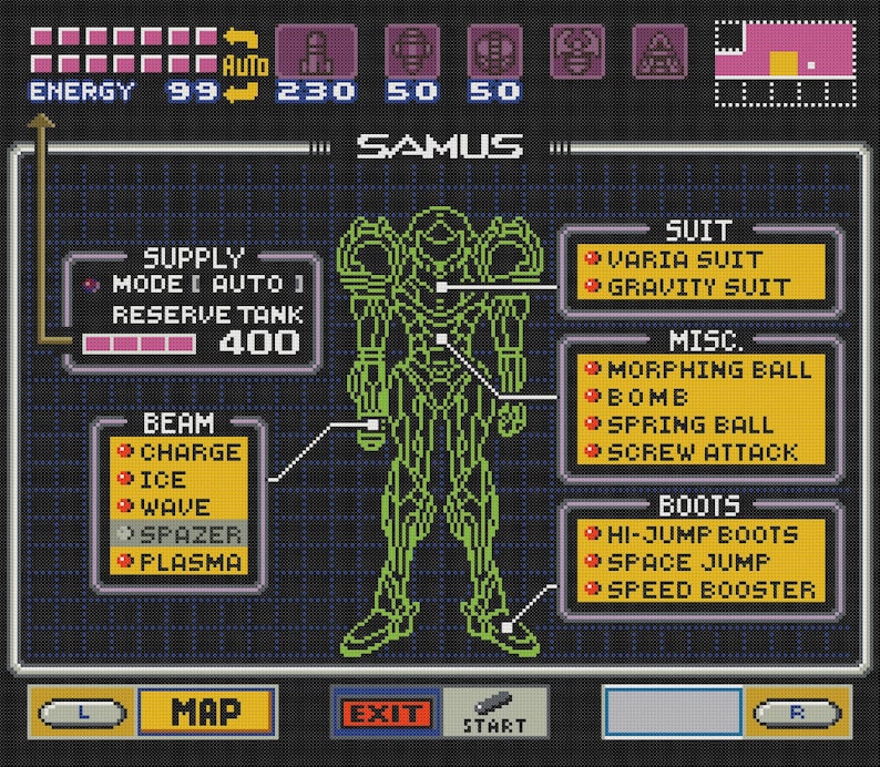 Super Metroid Status Cross Stitch Pattern - Etsy