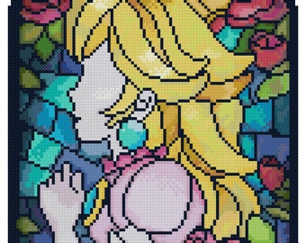 Stained Glass Peach Cross Stitch Pattern (Mario Odyssey)