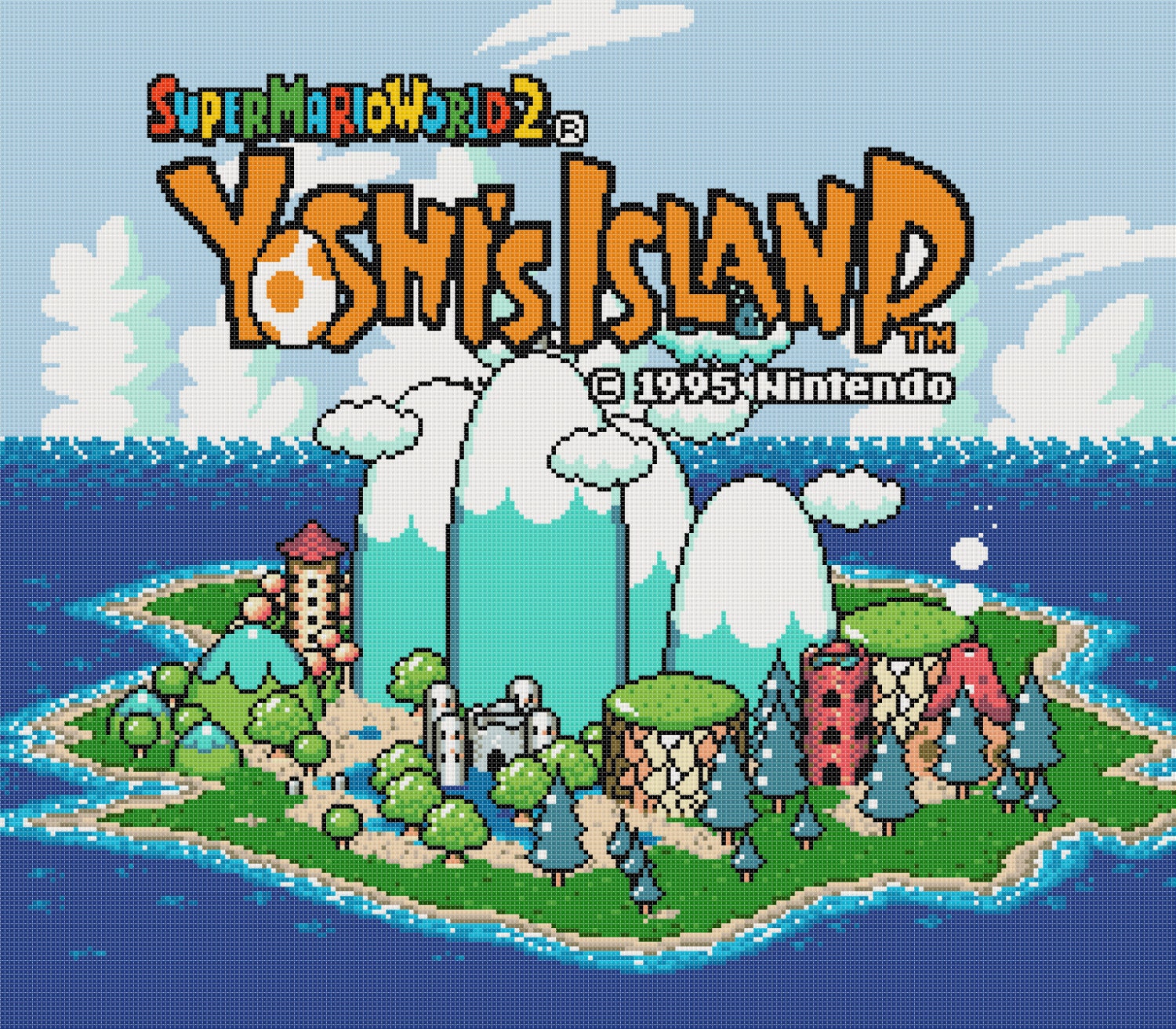 Yoshi's Island Title Screen Cross Stitch Pattern