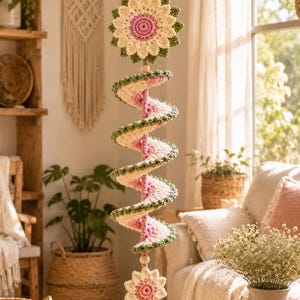 Crochet Flower Wind Spinner Pattern PDF, Spiral Daisy Flower Hanger, Crochet Garden Decor, Spring Floral DIY Pattern
