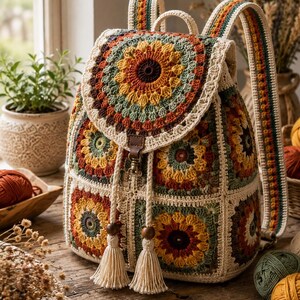 Crochet Laptop Backpack Pattern, Granny Square Backpack, Crochet Bag PDF, Boho Backpack Tutorial, Digital Download