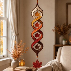 Crochet Autumn Leaf Wall Hanging Pattern PDF | Fall Crochet Decor | Maple Leaf Hanging Ornament | Thanksgiving Home Decor