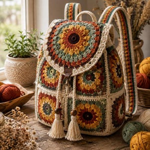 Crochet Backpack Pattern PDF | Granny Square Backpack Pattern | Floral Crochet Bag | Boho Backpack | DIY Crochet Bag Tutorial
