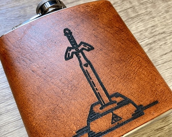 Espada Maestra de cuero de Legend of Zelda y frasco Korok, regalo de videojuego retro hecho a mano, Link, Hyrule, Nintendo