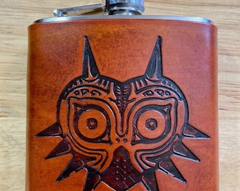 Majora's Mask Handmade leather flask, The Legend of Zelda, Ocarina of Time, Nintendo, N64