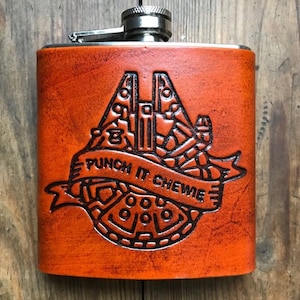Millennium Falcon Star Wars Flask, Chewbacca Leather Hip Flask, Han Solo Engraved Flask, Fathers day gift