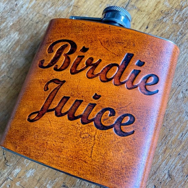 Birdie Juice Golf Handgemachte Leder Flasche, Flasche für einen Golfer, Mulligan, Golf Geschenk, Groomsmen Flasche, Par, Birdie, Vierer