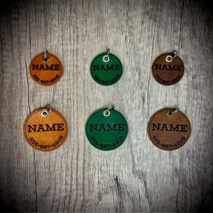 Leather Dog Name Tag, NO JINGLING, Luggage Tag, Cat ID Tag, Leather Dog Collar, Dog Name Tag,