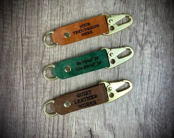 Personalized Custom Italian Leather Key Chain, Heavy Duty Lanyard, Key Fob